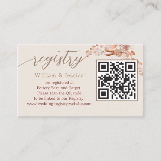 QRコード結婚付きボヘミアのレジストリ エンクロージャーカード (正面)