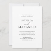 QRコード結婚RSVP付きミニマリスト白 招待状 (正面)