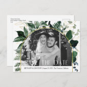 QRコード緑モダンの葉の日付を保存 案内ポストカード (正面/裏面)