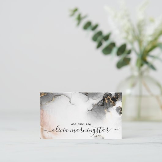 QRコード署名金ゴールド黒抽象芸術水色 名刺 (スタンド正面)