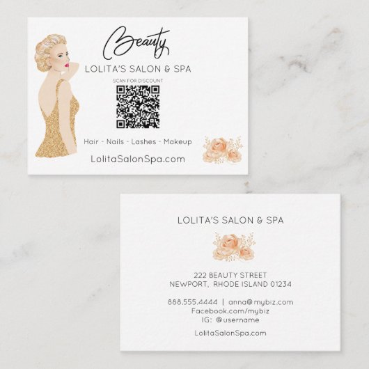 *～* QRコード美しいサロンスパ女性フローラGlam AP5 名刺 (正面/裏面)