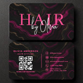 QRコード美容師ブラックホットピンクアガテマーブル 名刺