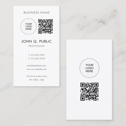 QRコード自分のロゴをアップロードモダンミニマル 名刺 (正面/裏面)