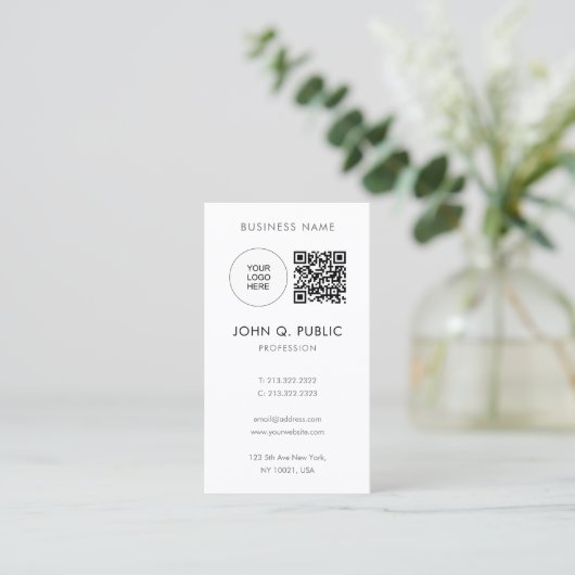 QRコード自分のロゴをアップロードモダンミニマル 名刺 (スタンド正面)