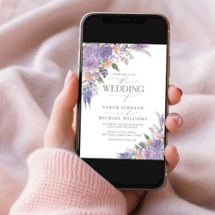 QRコード薄紫ラベンダーマウブスクリプトフローラ結婚の 招待状