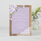 QRコード薄紫ラベンダー素朴ウッドレース結婚ズ 招待状 (スタンド正面)