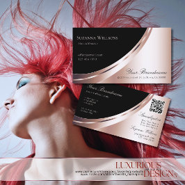 QRコード豪華なブラックとバラの金ゴールドデコール 名刺