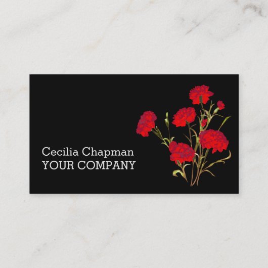 QRコード赤フローラパーソナライズされた黒ゴシック 名刺 (正面)