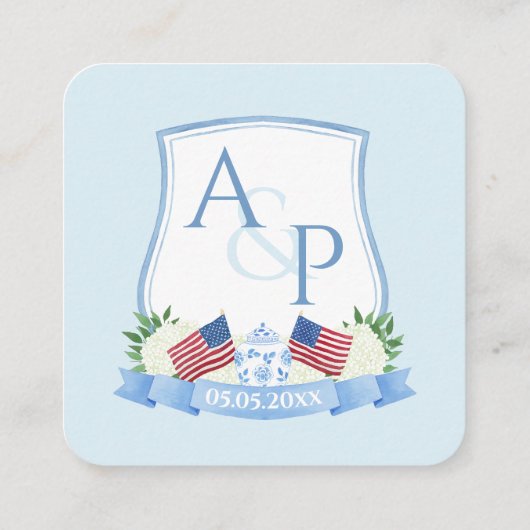 QRコード赤白青モノグラム結婚のウェブサイト エンクロージャーカード (裏面)