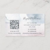 QRコード赤面ほこりっぽい青い水彩背景 名刺 (裏面)