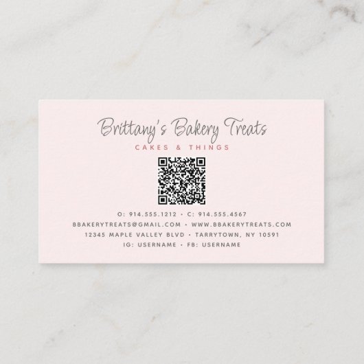 QRコード赤面ピンクケーキグリッタードリップパティシシェフ 名刺 (裏面)