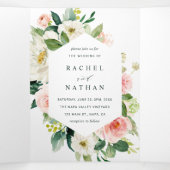 QRコード赤面ホワイト開花フローラ結婚 三つ折り招待状 (内部中)