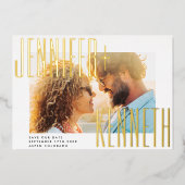 QRコード金ゴールドはっきりした名PHOTO日付を保存 箔招待状 (正面)