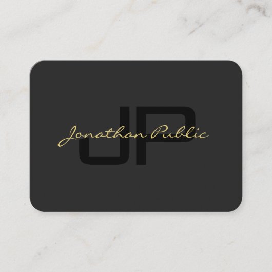 QRコード金ゴールドスクリプト文字エレガントブラックマイティ 名刺 (正面)