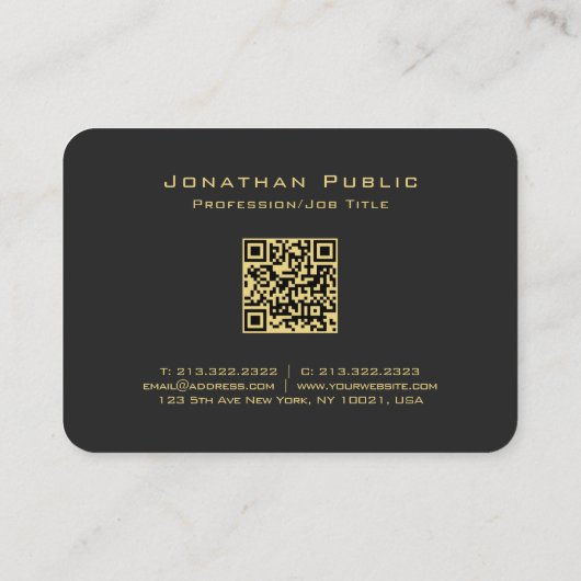 QRコード金ゴールドスクリプト文字エレガントブラックマイティ 名刺 (裏面)