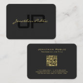 QRコード金ゴールドスクリプト文字エレガントブラックマイティ 名刺 (正面/裏面)