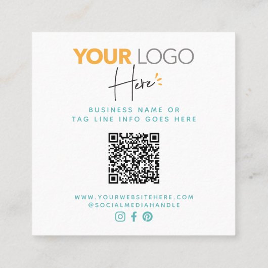 QRコード金ゴールドターコイズ水彩(ばちゃばちゃ)跳ねるロゴ スクエア名刺 (裏面)