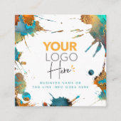 QRコード金ゴールドターコイズ水彩（ばちゃばちゃ）跳ねるロゴ スクエア名刺 (正面)