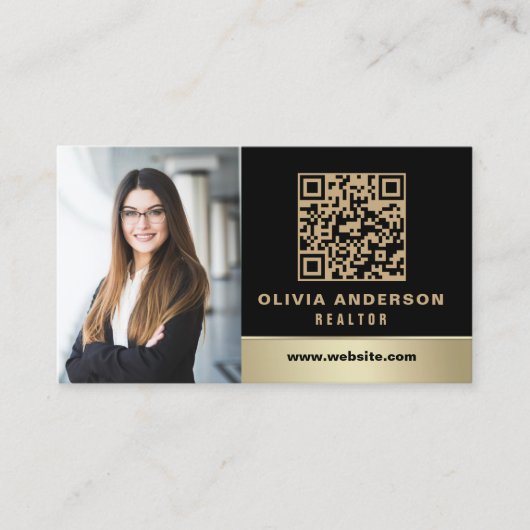 QRコード金ゴールドハウスブラックエテ実在ート不動産仲介業者 名刺 (正面)