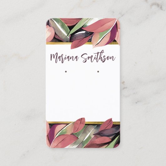 QRコード金ゴールドパステル葉イヤリング表示カード 名刺 (正面)