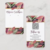 QRコード金ゴールドパステル葉イヤリング表示カード 名刺 (正面/裏面)