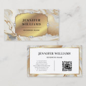 QRコード金ゴールドフレームエレガント白大理石モダン 名刺 (正面/裏面)