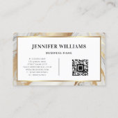 QRコード金ゴールドフレームエレガント白大理石モダン 名刺 (裏面)