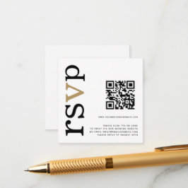 QRコード金ゴールドブラック文字ホワイト結婚ズオンラインRSVP エンクロージャーカード