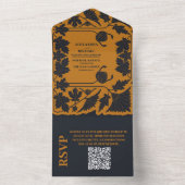 QRコード金ゴールドブルーアールヌーボー結婚ズ オールインワン招待状 (内側)