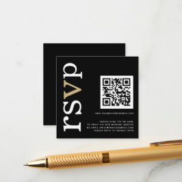 QRコード金ゴールドホワイト文字ブラック結婚ズオンラインRSVP エンクロージャーカード