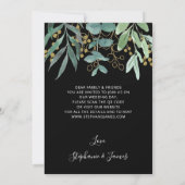 QRコード金ゴールドユーカリプタスブラック結婚式招待状 招待状 (裏面)