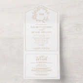 QRコード金ゴールドリーフィクレストモノグラム結婚ズ オールインワン招待状 (内側)