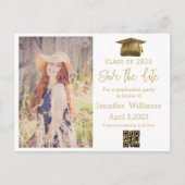 qrコード金ゴールド写真の卒業日を保存 案内ポストカード (正面)