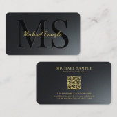 QRコード金ゴールド文字ラウンドコーナーラグジュアリー 名刺 (正面/裏面)