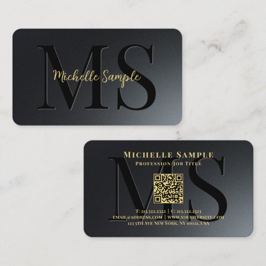 QRコード金ゴールド文字名ラウンドコーナーラグジュアリー 名刺 (正面/裏面)