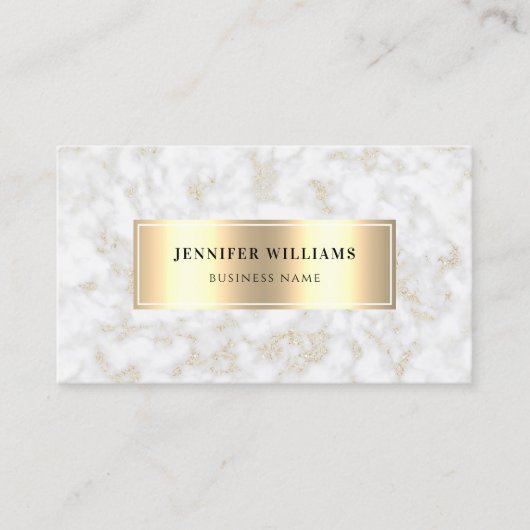 QRコード金ゴールド白大理石エレガント&モダン 名刺 (正面)