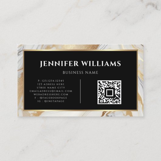 QRコード金ゴールド白大理石フォトグラファーモダン 名刺 (裏面)