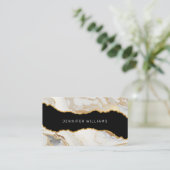 QRコード金ゴールド白大理石瑪瑙エレガント 名刺 (スタンド正面)