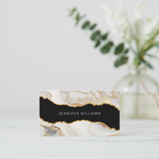 QRコード金ゴールド白大理石瑪瑙エレガント 名刺 (スタンド正面)