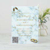 QRコード金ゴールド白大理石結婚式招待状 (スタンド正面)