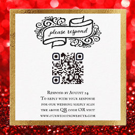 QRコード金ゴールド白黒結婚式RSVP エンクロージャーカード