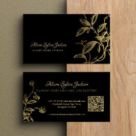 QRコード金ゴールド黒エレガントヴィンテージ 名刺