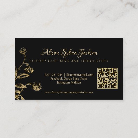 QRコード金ゴールド黒エレガントヴィンテージ 名刺 (裏面)