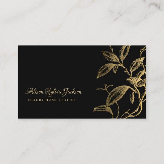 QRコード金ゴールド黒エレガントヴィンテージ 名刺 (正面)