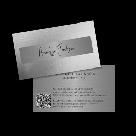 QRコード銀グリッターモダン美しいサロン 名刺