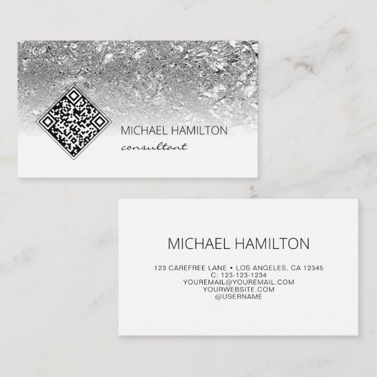 QRコード銀モダン名刺 名刺 (正面/裏面)