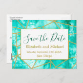 QRコード青金ゴールドモダン水彩保存日 案内ポストカード (正面/裏面)