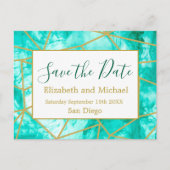 QRコード青金ゴールドモダン水彩保存日 案内ポストカード (正面)