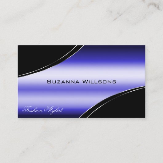 QRコード頭が切れる付き黒い青い曲線デコールライン 名刺 (正面)