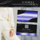 QRコード頭が切れる付き黒い青い曲線デコールライン 名刺